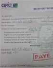Récépissé de dépôt avec mention "payé"